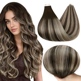 Extensions de cheveux humains Full Shine 12 pouces châtain blond vue de face