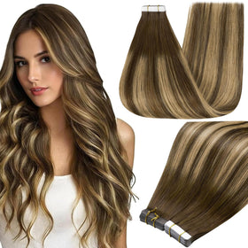 Extensions de cheveux humains Full Shine 12 pouces couleur châtain clair vue avant