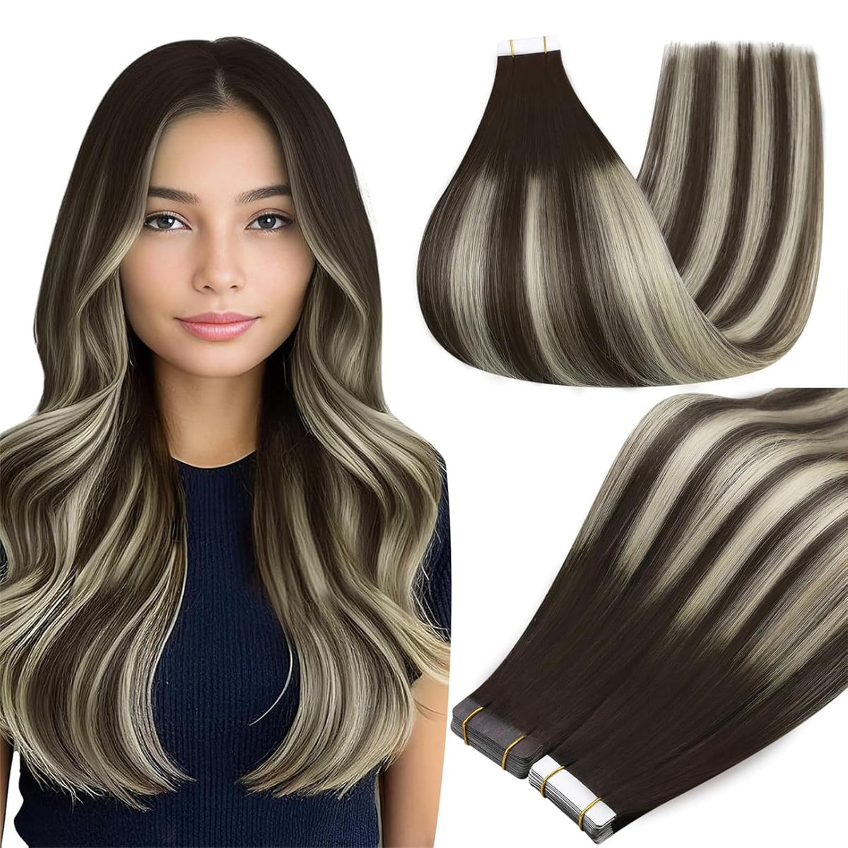 Extensions de cheveux humains Full Shine 14 pouces brun platine vue de face