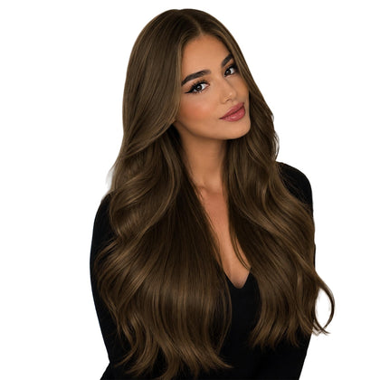 Extensions de cheveux humains Full Shine 20 pouces en châtaigne fumé, vue avant