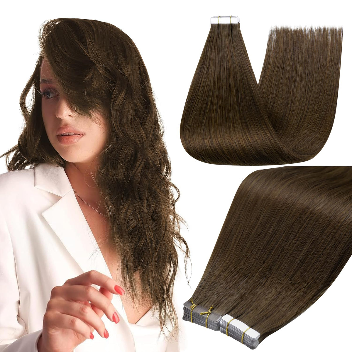 Extensions de cheveux humains Full Shine 22 pouces marron moyen vue avant
