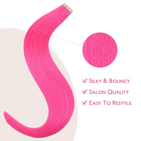 Extensions de cheveux humains rose fluo Wennalife, vue latérale