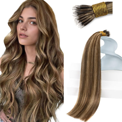 Extensions de cheveux humains Sunny Hair 18 pouces vue avant avec nano beads