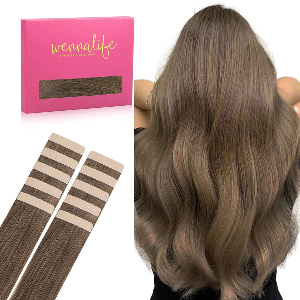 Extensions de cheveux humains Wennalife 20 pouces brun clair vue de face