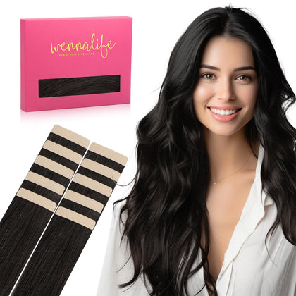 Extensions de cheveux humains Wennalife 26 pouces noir naturel, vue de face