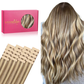 Extensions de cheveux humains Wennalife châtain cendré avec reflets platine, vue de face