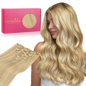 Extensions de cheveux humains Wennalife clip in 16 pouces couleur blonde claire