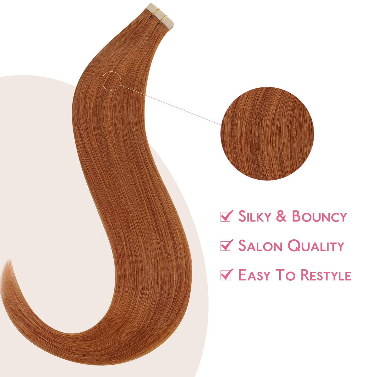 Extensions de cheveux humains Wennalife Dirty Ginger vue latérale