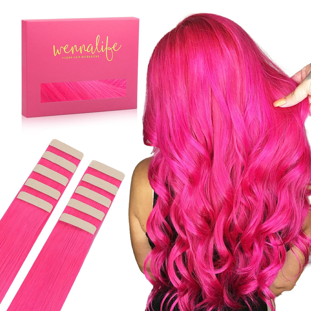 Extensions de cheveux humains Wennalife rose fluo de 18 pouces