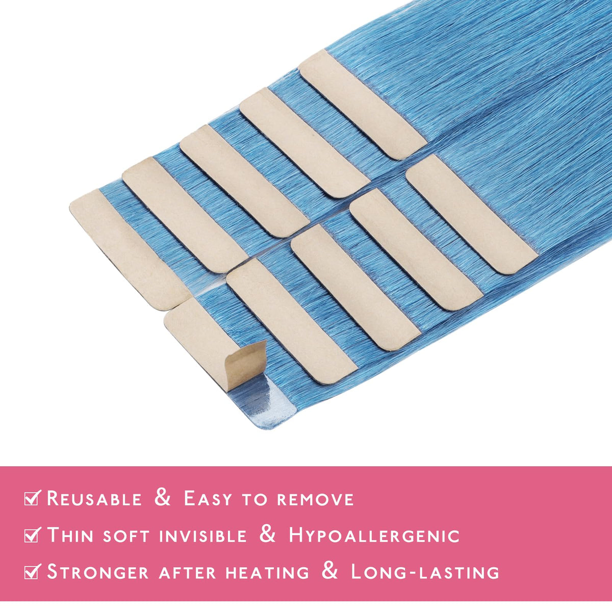 Extensions de cheveux humains Wennalife SkyBlue, vue de côté