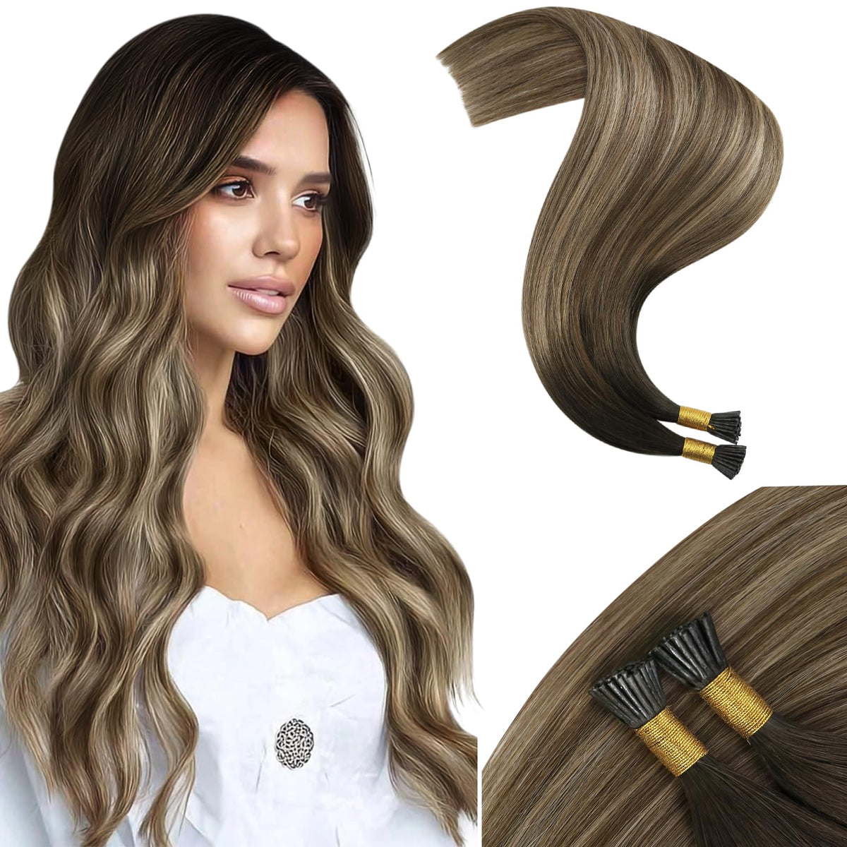 Extensions de cheveux I Tip Moresoo 18 pouces couleur ombre miel vue de face