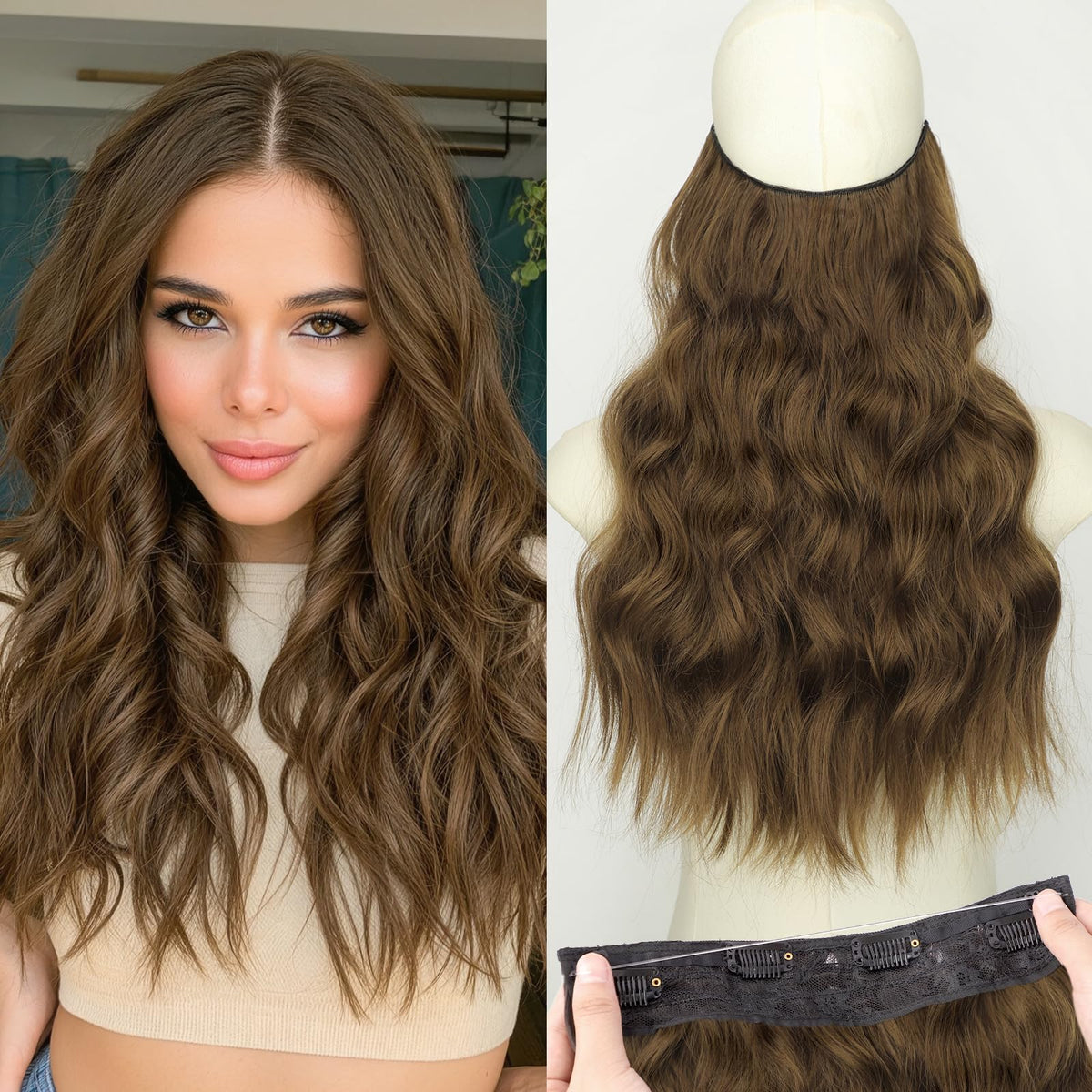 Extensions de cheveux KooKaStyle 16" couleur châtaigne vue frontale