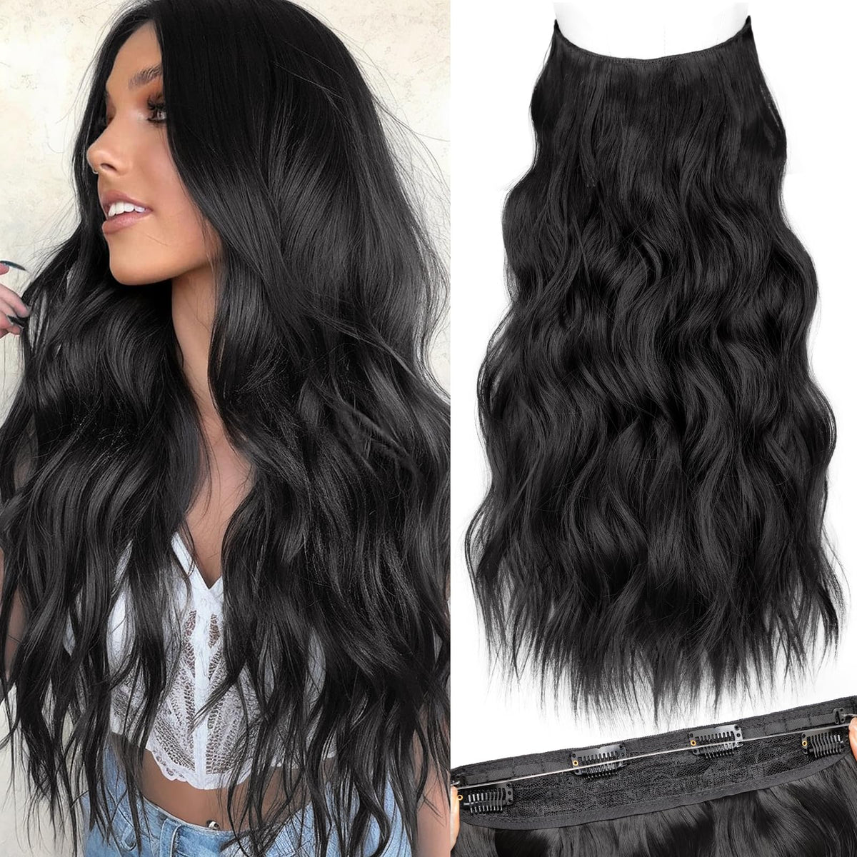 Extensions de cheveux KooKaStyle 20 pouces avec fil invisible et clips