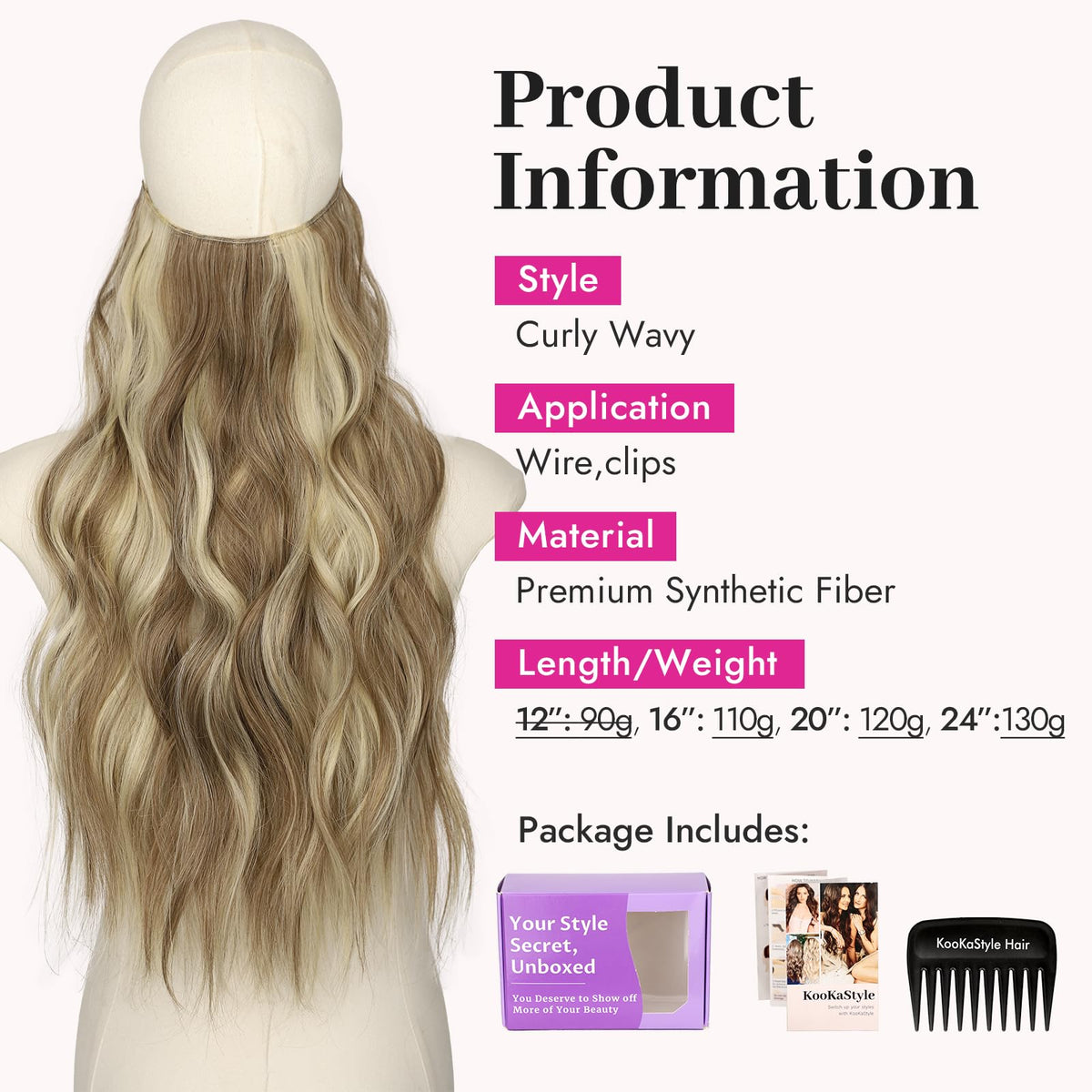 Extensions de cheveux KooKaStyle avec clips et fil invisible