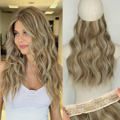 Extensions de cheveux KooKaStyle blonde avec fil invisible, vue de face