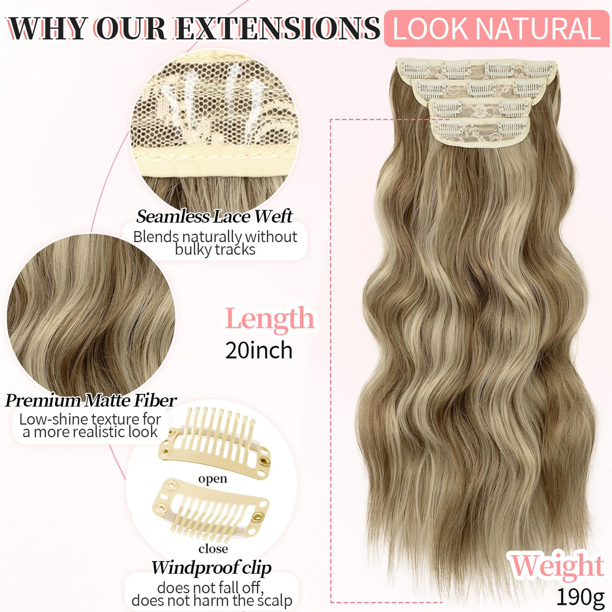 Extensions de cheveux KooKaStyle en balayage blond foncé, enroulées