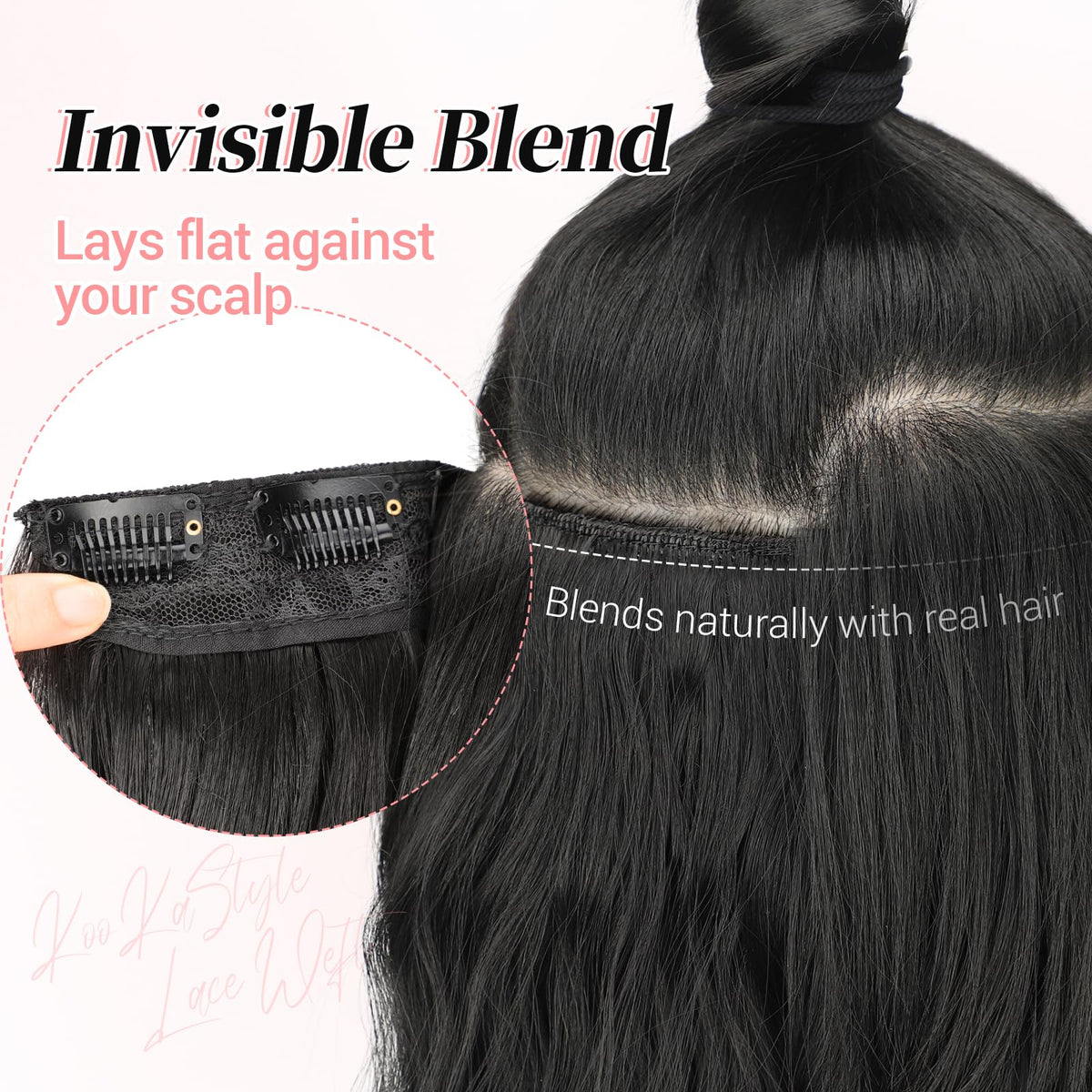 Extensions de cheveux KooKaStyle étalées sur une surface, montrant les différentes largeurs