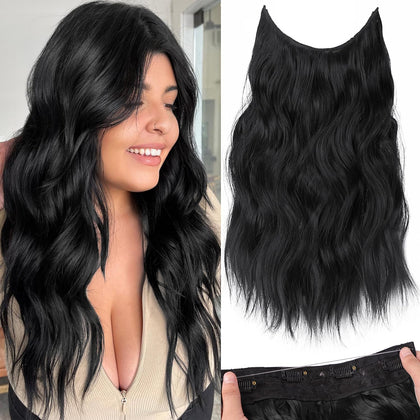 Extensions de cheveux KooKaStyle ondulées noires 16 pouces vue de face