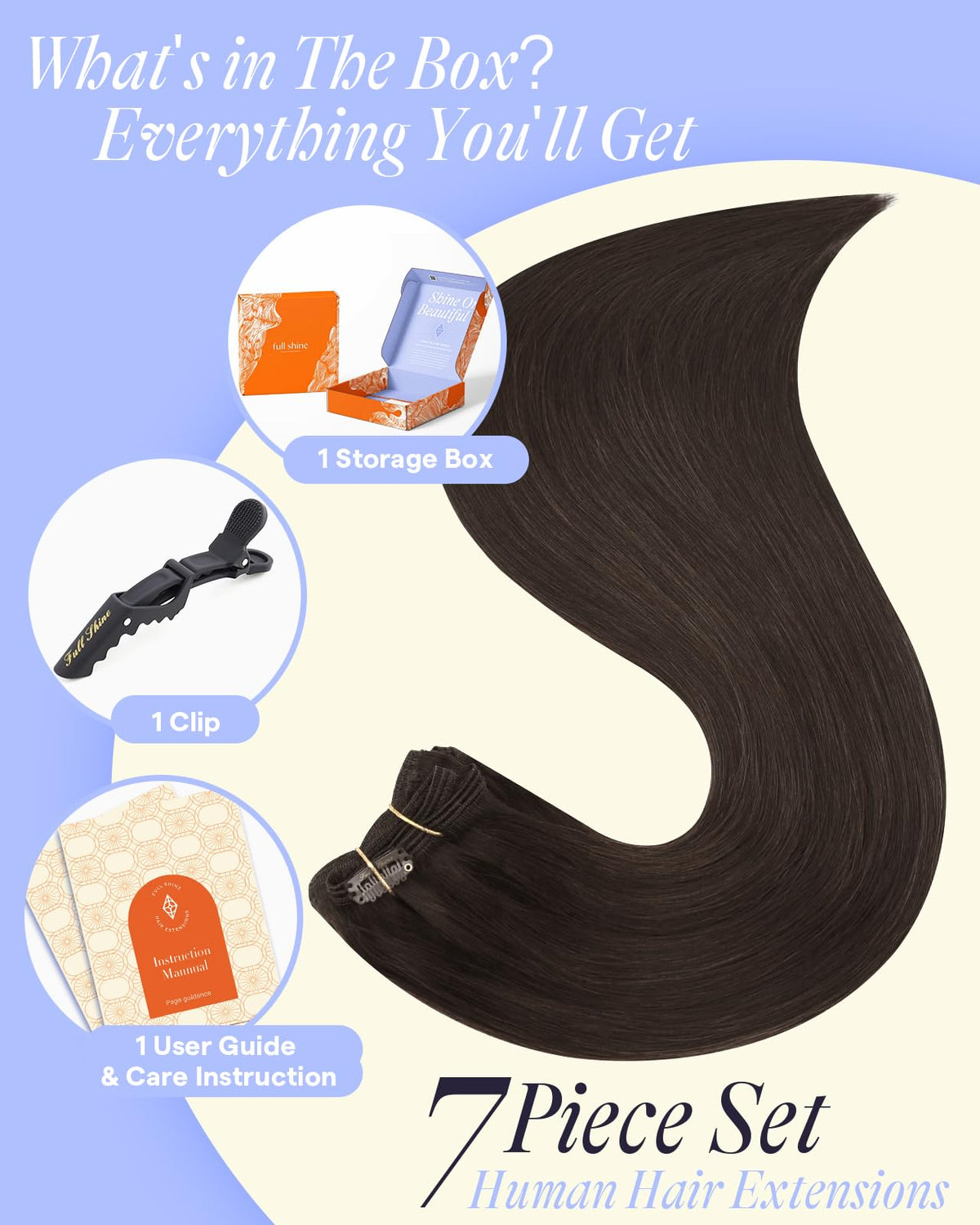 Extensions de cheveux marron foncé sur un support