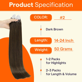 Extensions de cheveux micro link 14in brun foncé avec perles