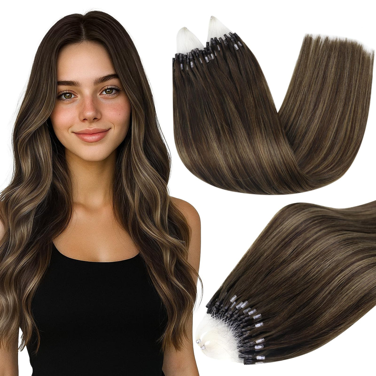 Extensions de cheveux Micro Loop Full Shine 24 pouces couleur naturelle vue de face