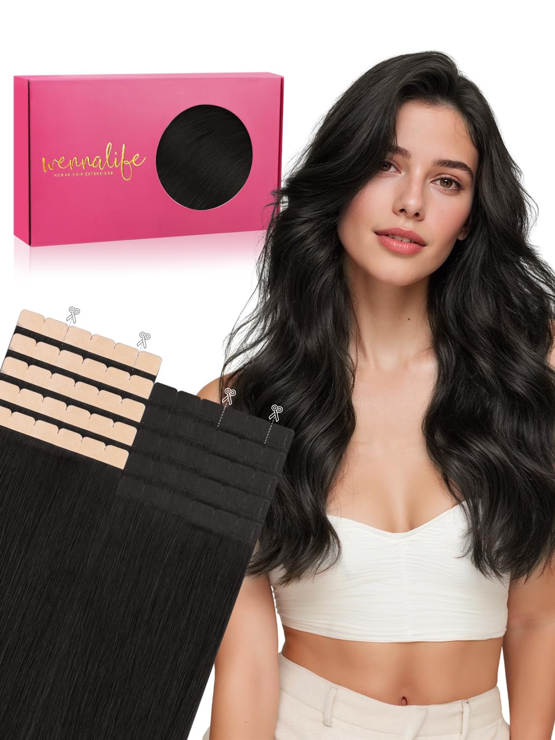 Extensions de cheveux mini tape Wennalife 16 pouces couleur noire