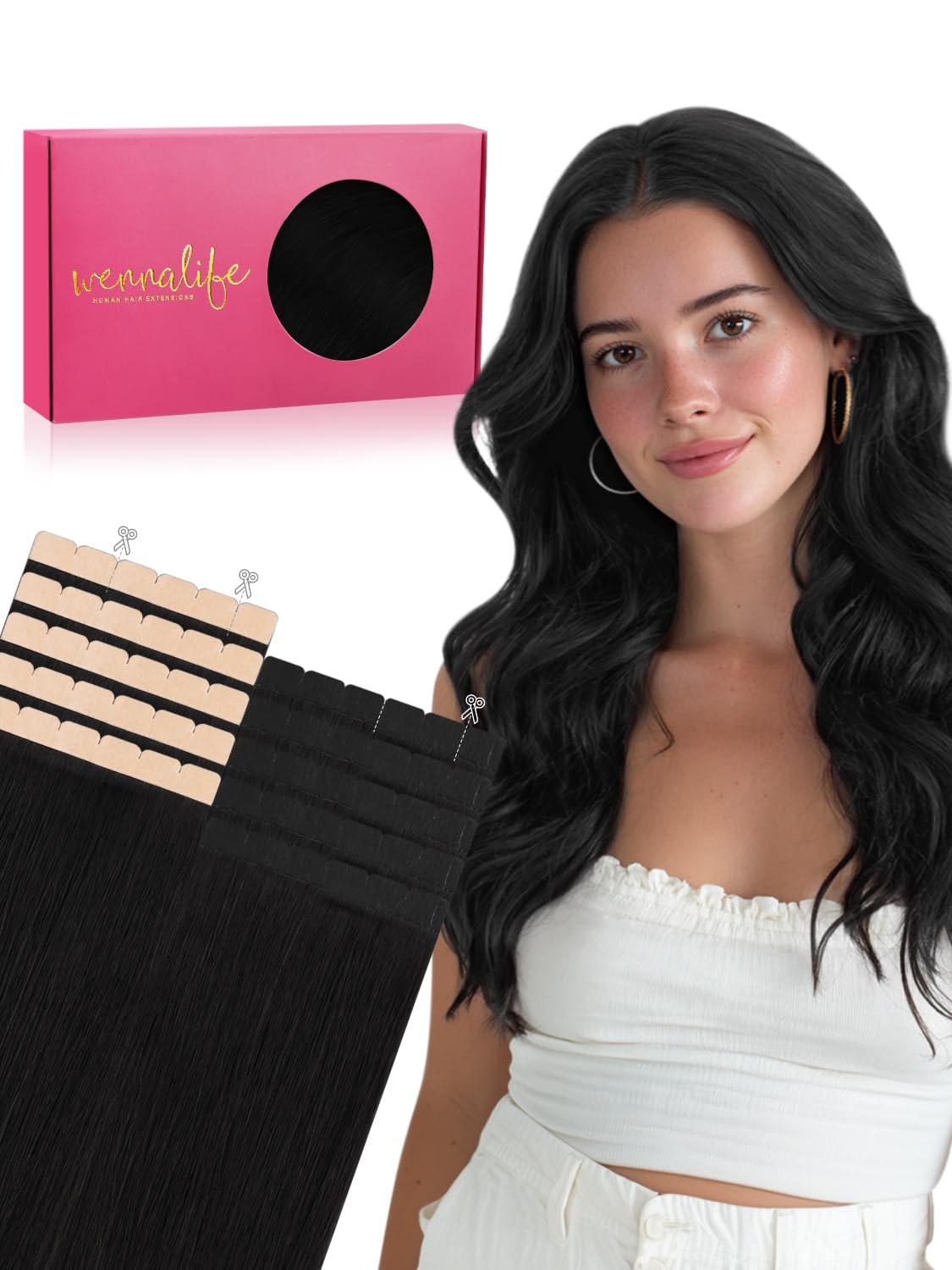 Extensions de cheveux mini tape Wennalife 16 pouces couleur noire
