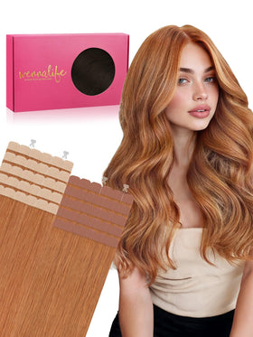 Extensions de cheveux mini tape Wennalife auburn ginger 18 pouces vue avant