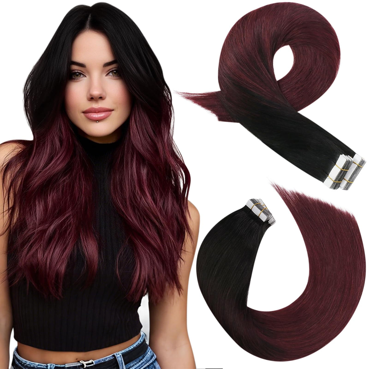 Extensions de cheveux Moresoo 18 pouces couleur #1B/99J vue avant