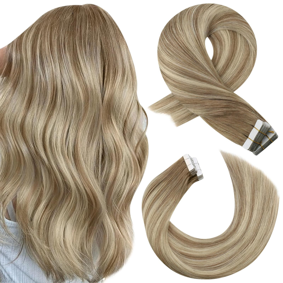 Extensions de cheveux Moresoo Ash Brown Blonde 18in vue de face