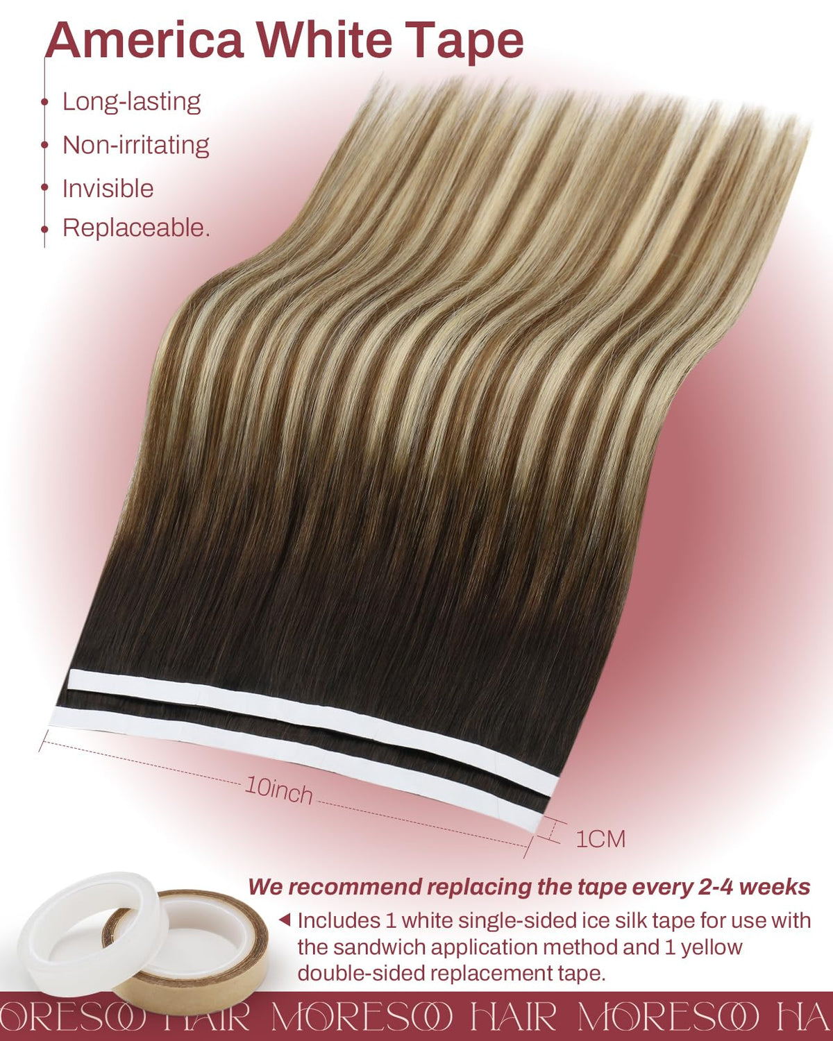 Extensions de cheveux Moresoo bronde avec rouleaux de ruban adhésif