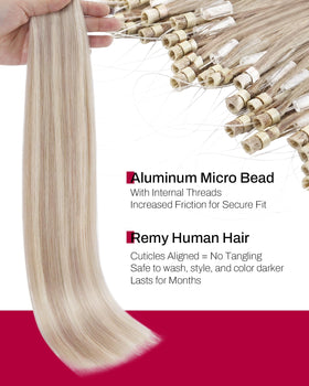 Extensions de cheveux Moresoo en application avec pinces micro-loop