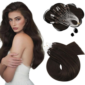 Extensions de cheveux Moresoo micro boucle marron foncé, 18 pouces, vue avant