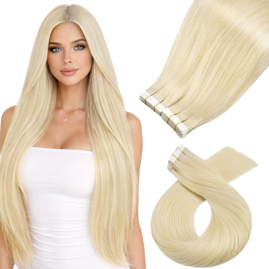Extensions de cheveux Moresoo tape en cheveux réels 24in couleur blonde platine