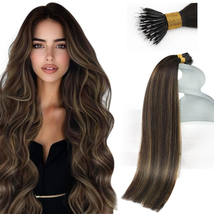 Extensions de cheveux Nano Sunny Hair 18 pouces châtain foncé vue de face