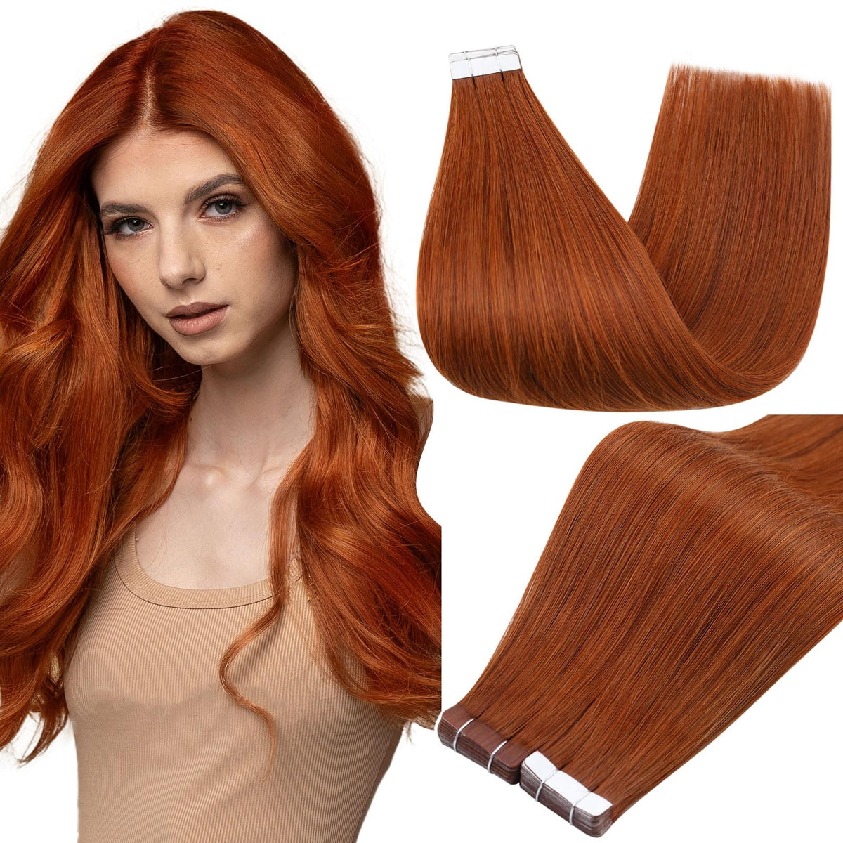 Extensions de cheveux naturels Full Shine 22 pouces couleur Cuivre vue avant