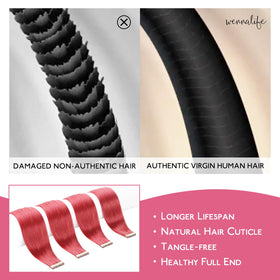 Extensions de cheveux naturels Wennalife rouge corail, détail du ruban adhésif
