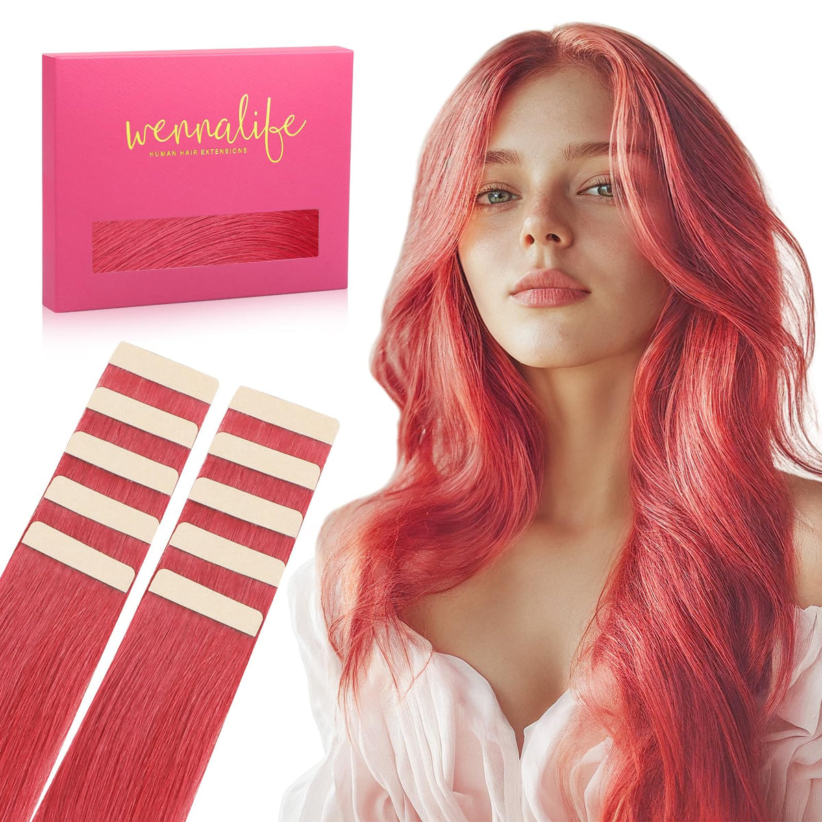 Extensions de cheveux naturels Wennalife rouge corail, paquet avant