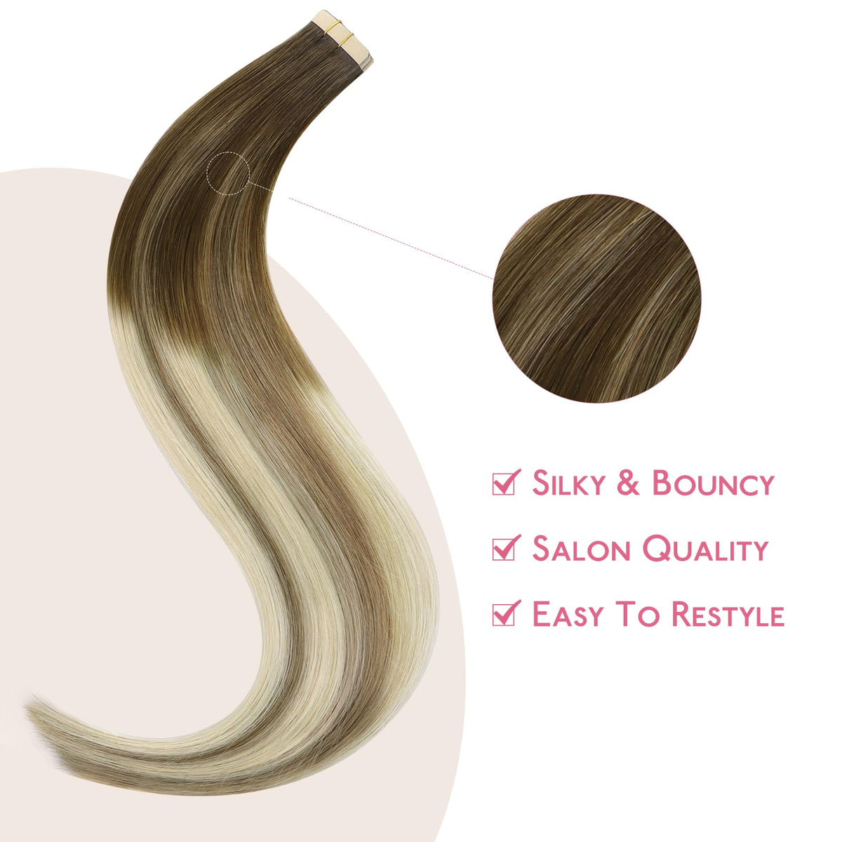 Extensions de cheveux ombre brun à blond sur mannequin