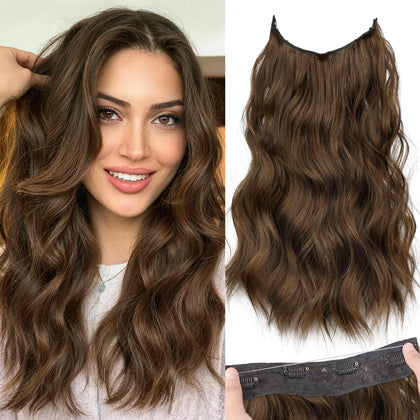 Extensions de cheveux ondulés invisibles KooKaStyle 16" marron moyen vue de face