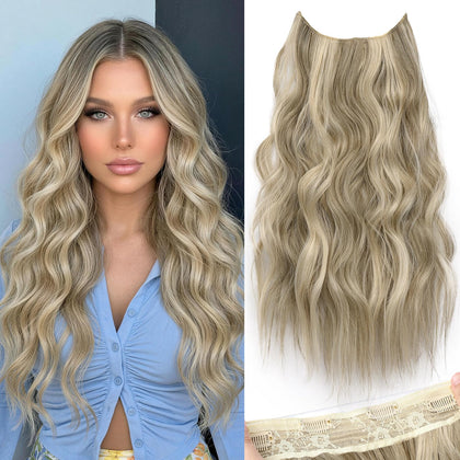 Extensions de cheveux ondulés KooKaStyle 20" en châtain clair et blond platine - vue de face