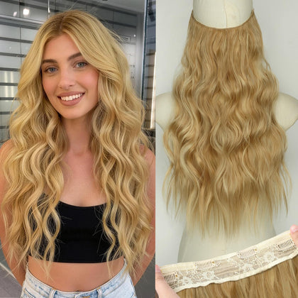 Extensions de cheveux ondulés KooKaStyle 20 pouces couleur blonde chaud vue de face