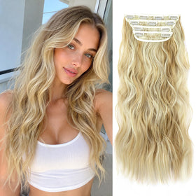 Extensions de cheveux ondulés LEEONS 20 pouces, couleur blond foncé avec mèches beige