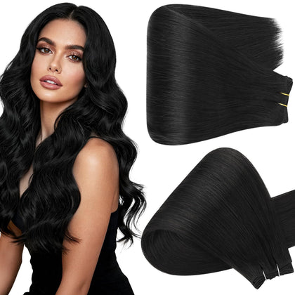 Extensions de Cheveux Réels Full Shine 24 Pouces Noirs Profonds, vue de face