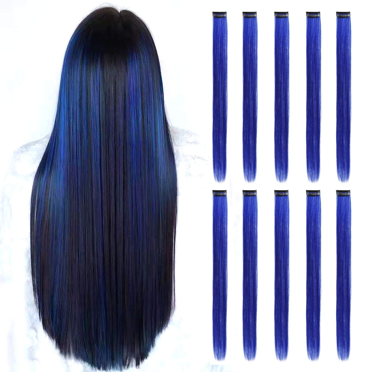 Extensions de cheveux RINBOOOL clip-in bleues, vue avant