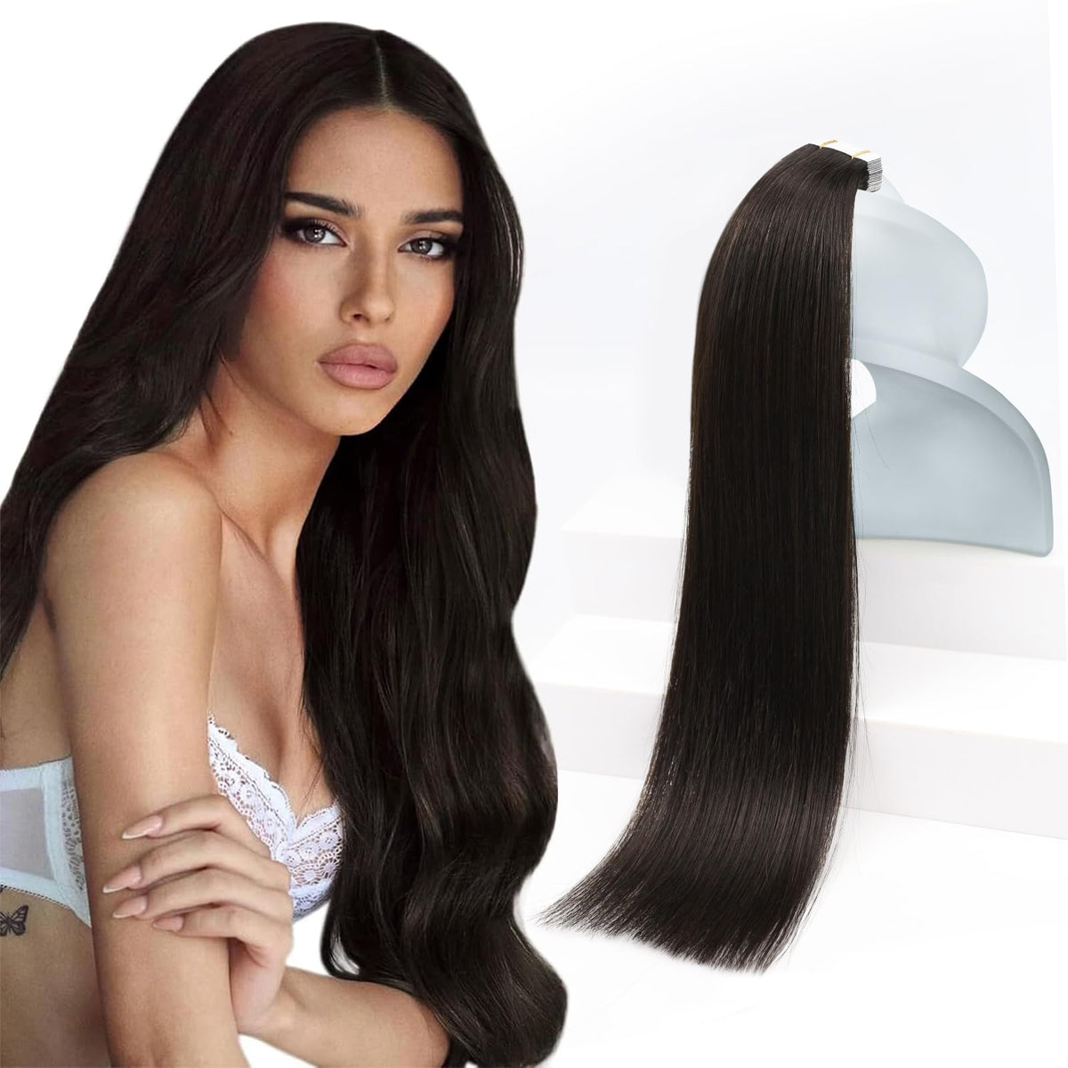 Extensions de cheveux Sunny Hair 18 pouces brun foncé vue de face