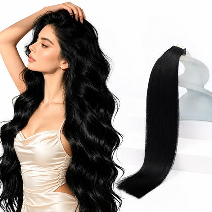 Extensions de cheveux Sunny Hair 20 pouces couleur noire, vue de face