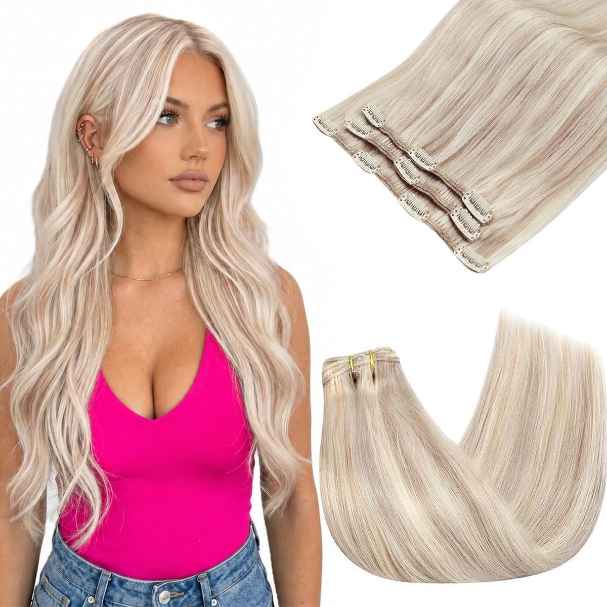 Extensions de cheveux Sunny Hair blonds 14 pouces, vue de face