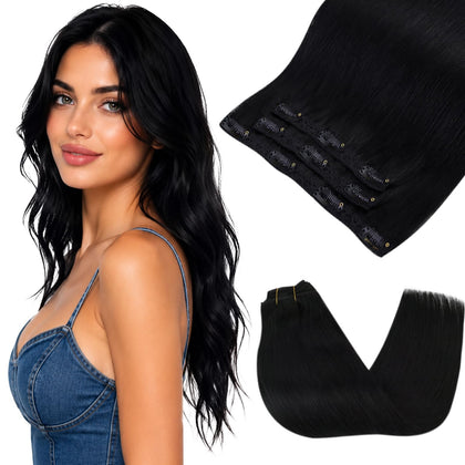 Extensions de cheveux Sunny Hair clip-in 20 pouces couleur noir ébène vue de face