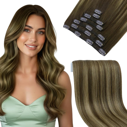 Extensions de cheveux Sunny Hair clip-in brun balayage vue avant